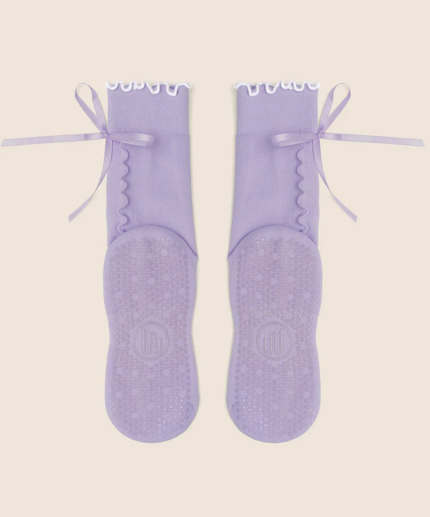 Crew Non Slip Grip Socks - Lavender Bow