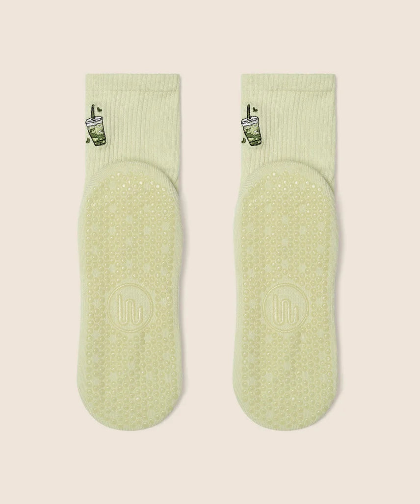Crew Non Slip Grip Socks - Matcha Lover