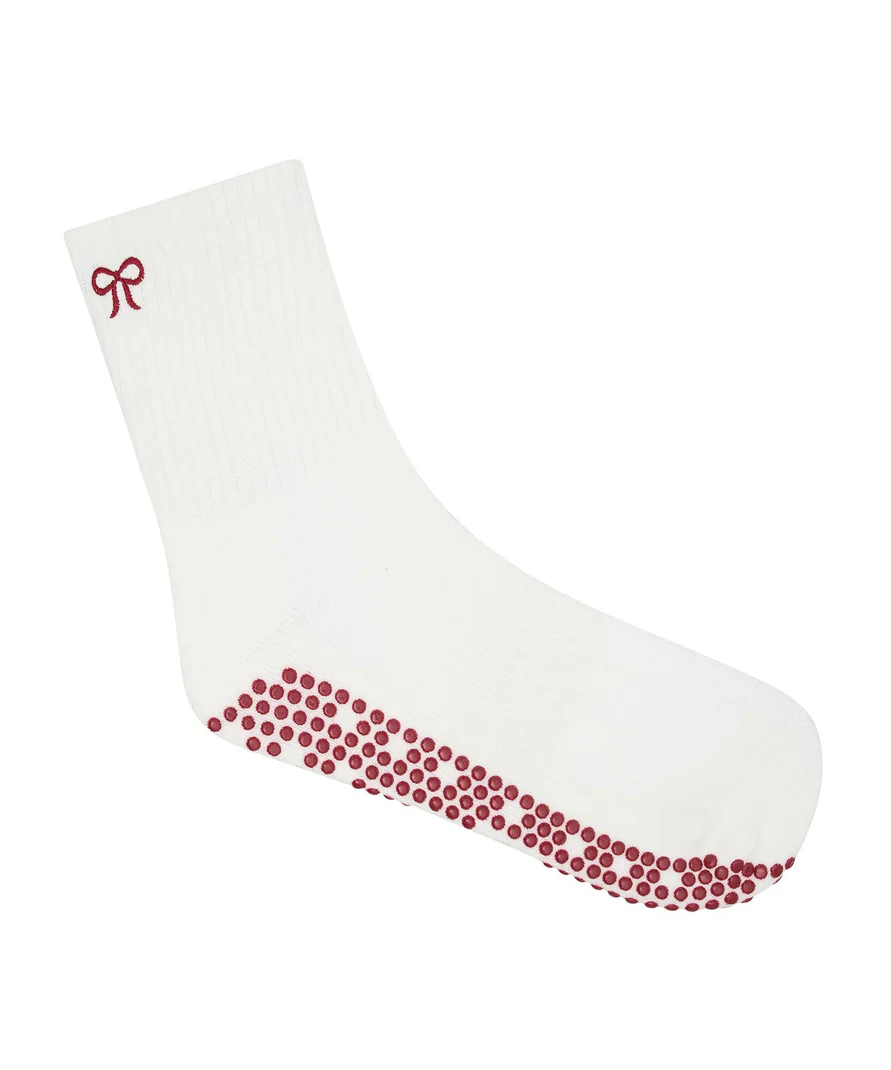 Crew Non Slip Grip Socks - Whimsy Bow White